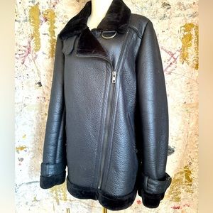 ASOS 8 Tall faux Shearling Aviator Faux-leather EUC As-New Black Jacket Coat 🖤